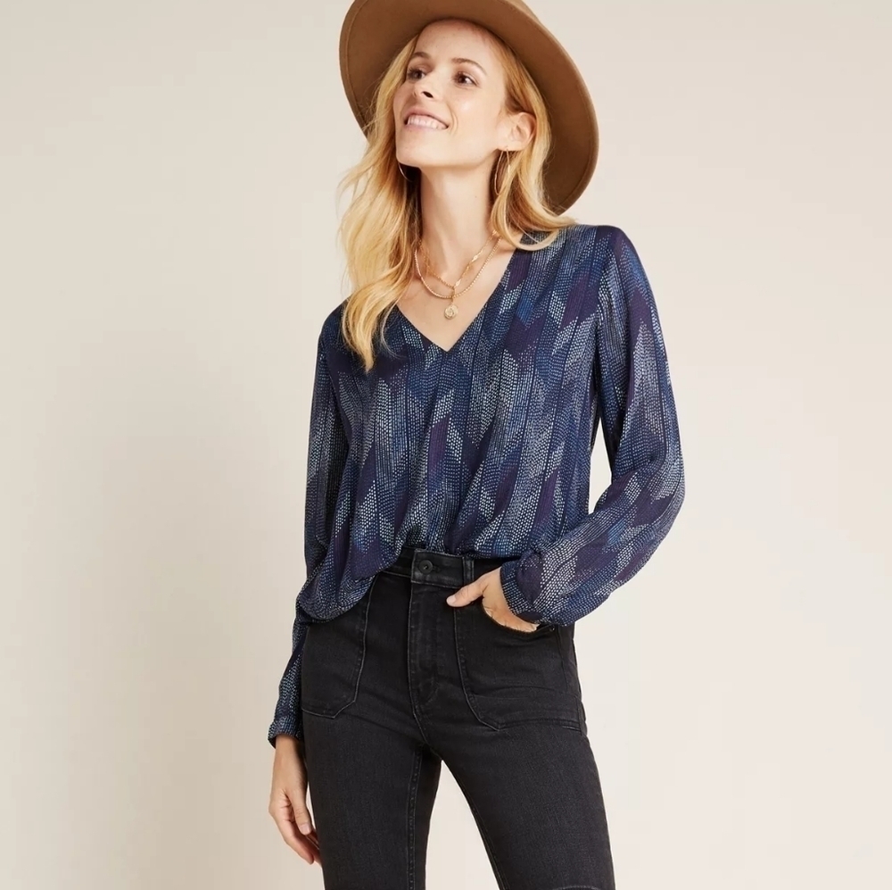 Anthropologie Cloth & Stone Dotted Herringbone Blouse S